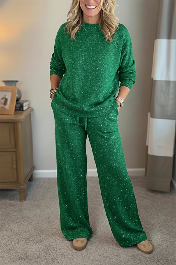 Amara™ | Round Neck, Shiny, Solid Color, Casual Suit