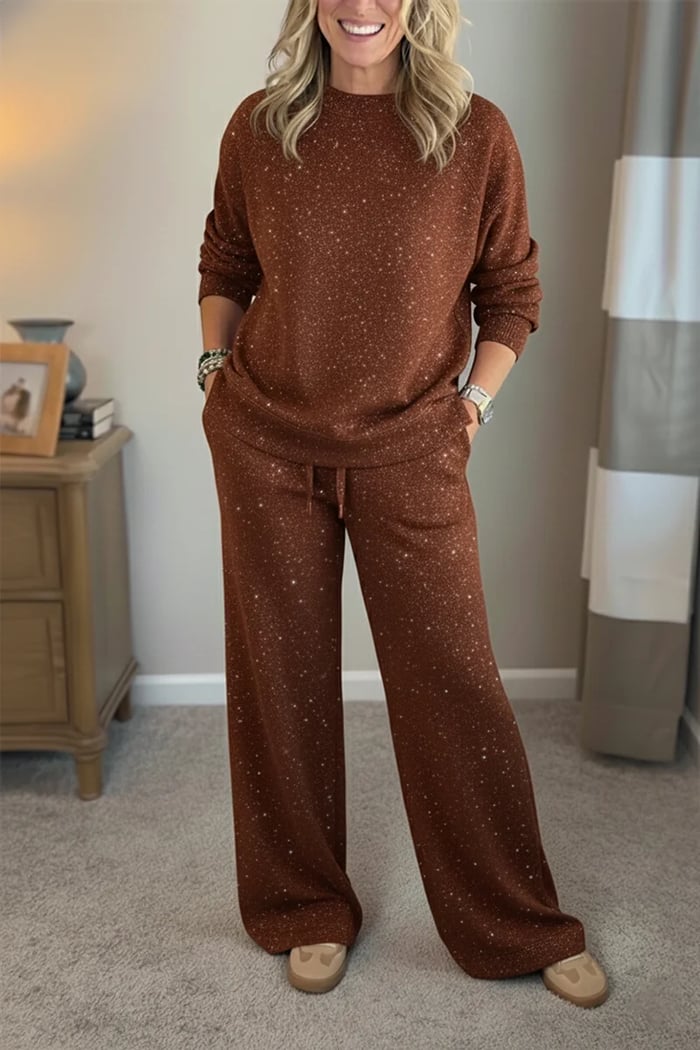 Amara™ | Round Neck, Shiny, Solid Color, Casual Suit