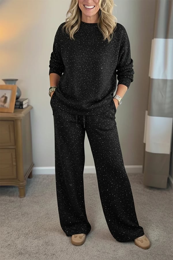Amara™ | Round Neck, Shiny, Solid Color, Casual Suit