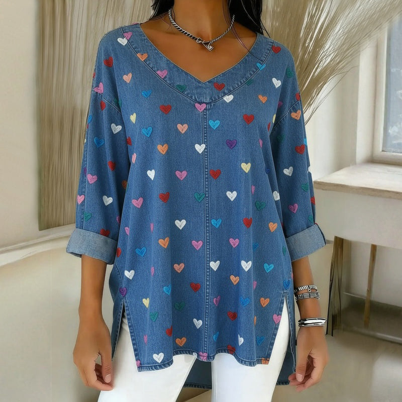 Cindy™ | Vintage Heart Print Blouse