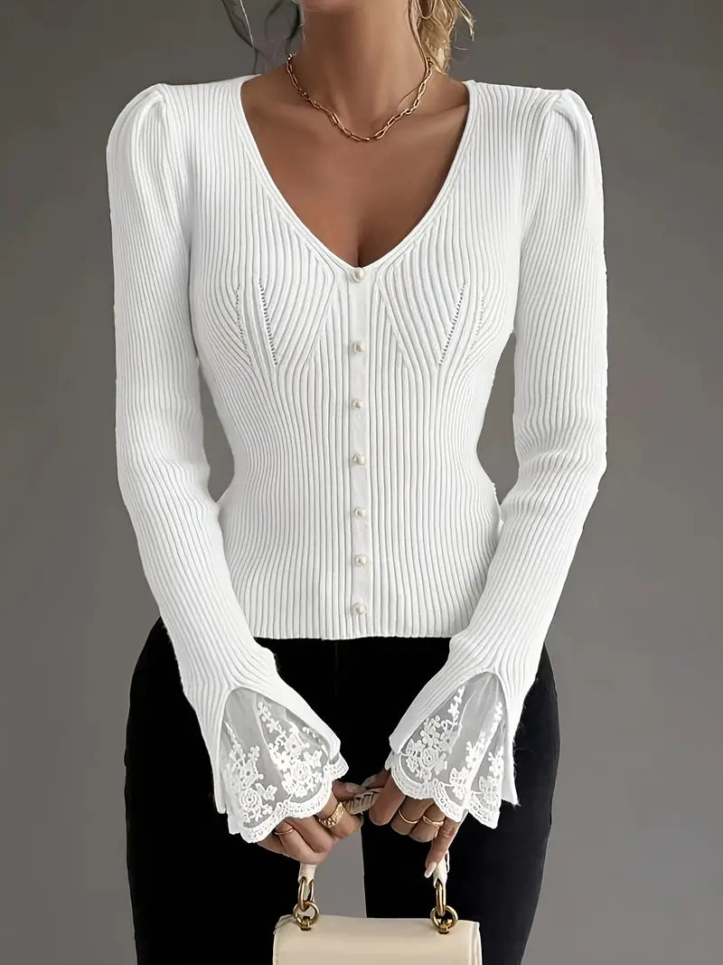 Louise™ | Ribbed V-Neck Sweater