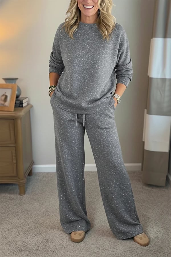 Amara™ | Round Neck, Shiny, Solid Color, Casual Suit