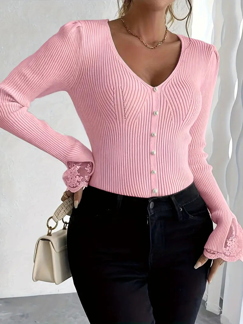 Louise™ | Ribbed V-Neck Sweater
