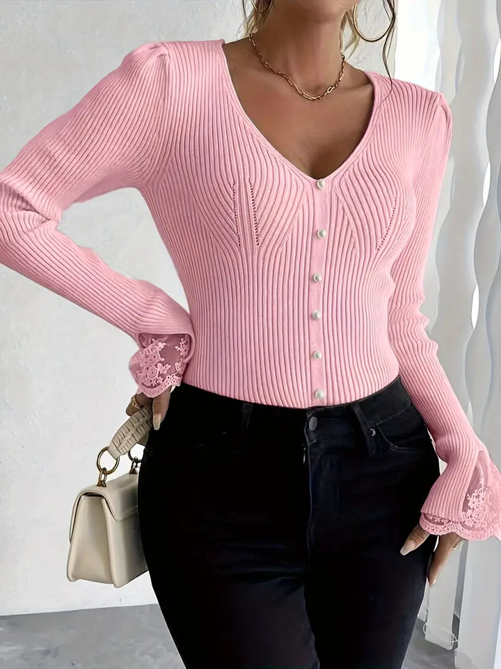 Louise™ | Ribbed V-Neck Sweater