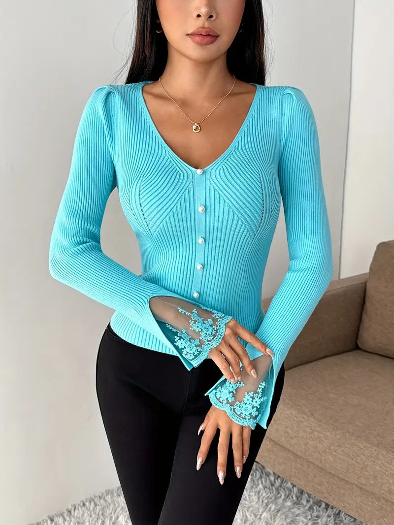 Louise™ | Ribbed V-Neck Sweater
