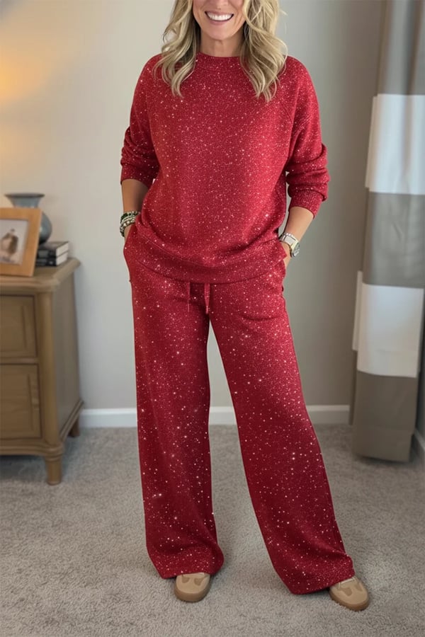 Amara™ | Round Neck, Shiny, Solid Color, Casual Suit