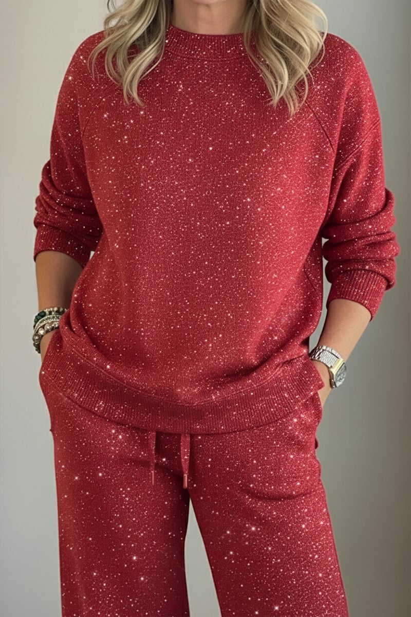 Amara™ | Round Neck, Shiny, Solid Color, Casual Suit