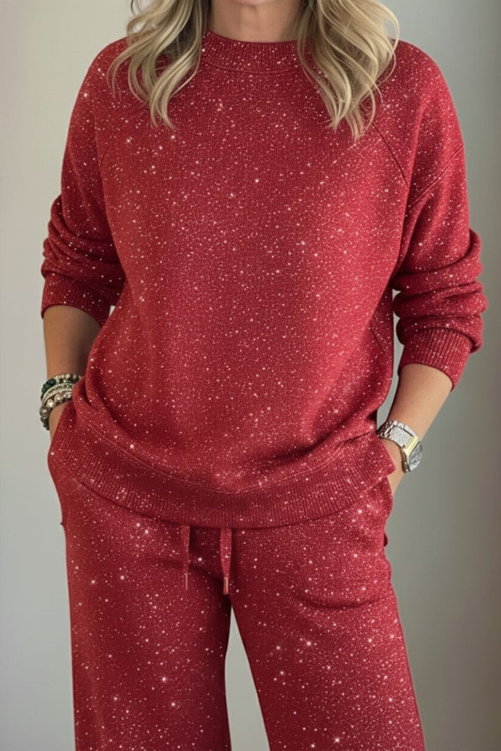 Amara™ | Round Neck, Shiny, Solid Color, Casual Suit