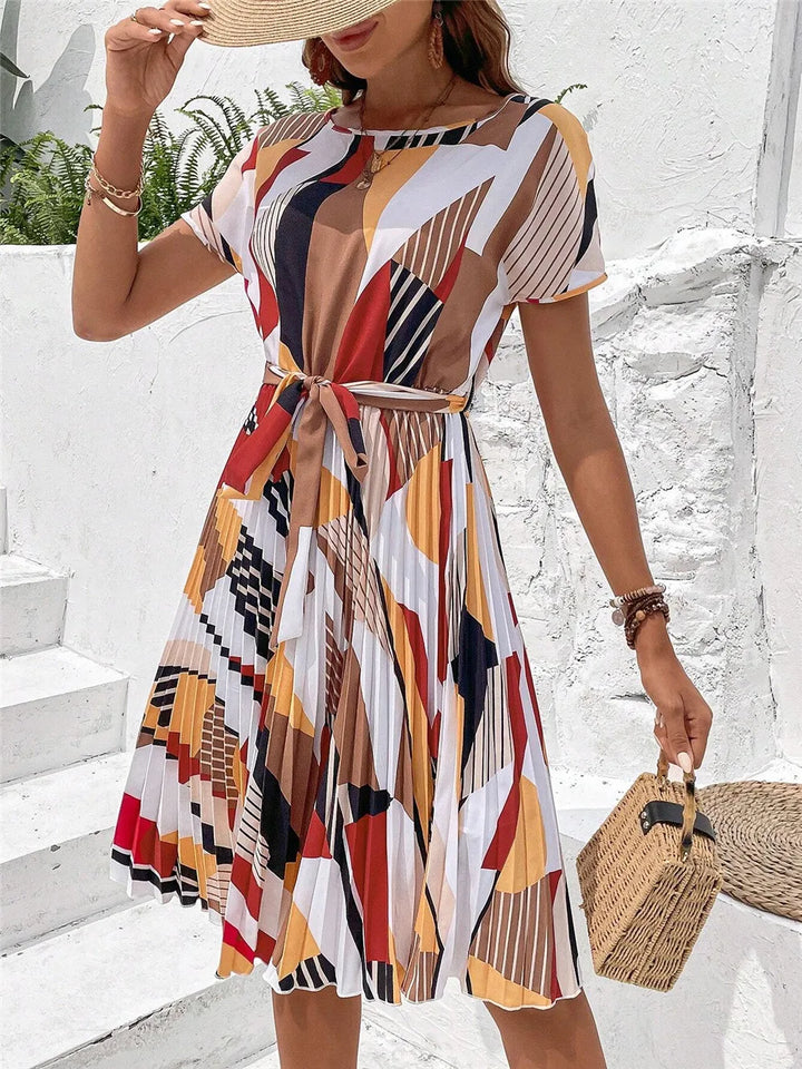Naomi™ | Lace-Up Pleated Midi Dress