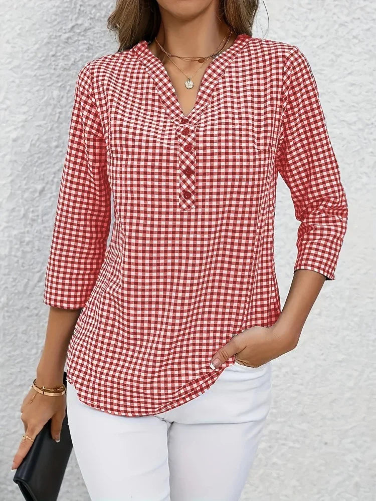 Summer™ | Plaid V-Neck Blouse