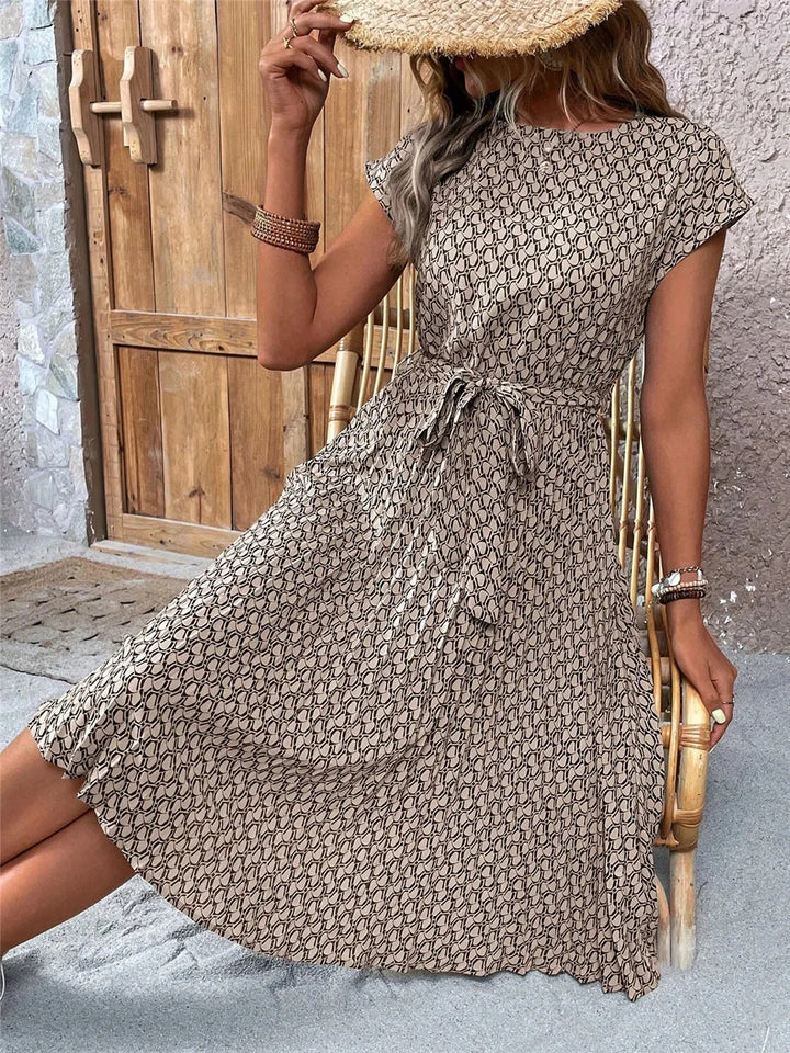 Naomi™ | Lace-Up Pleated Midi Dress