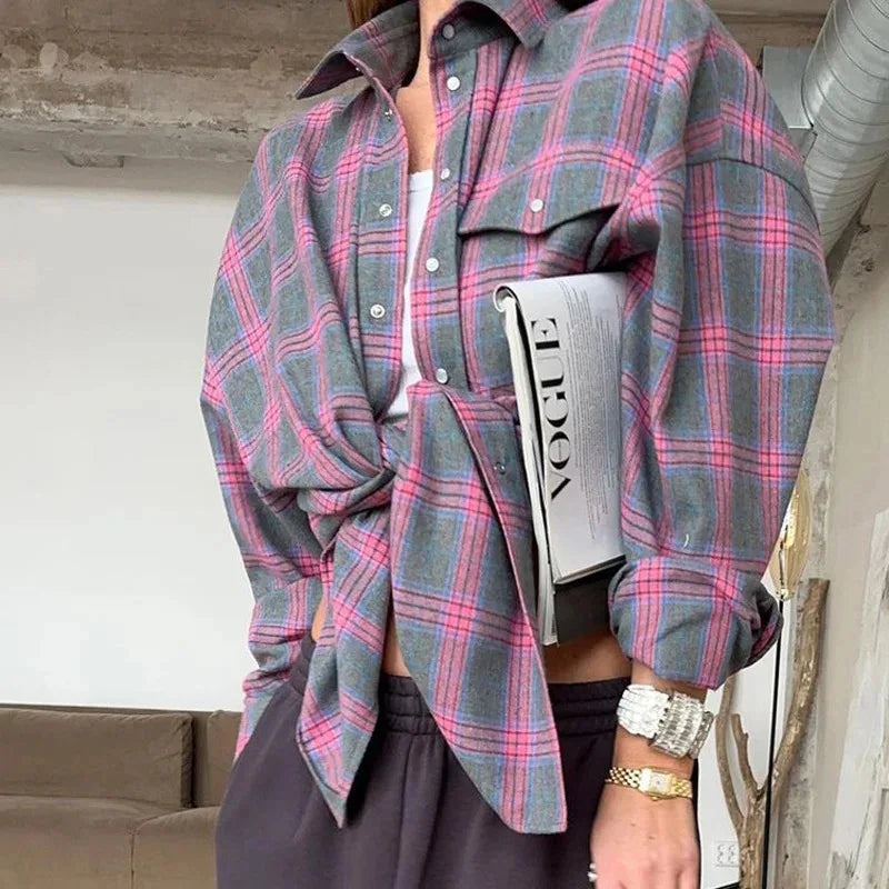 Becca™ | Oversized Plaid Button-Down Shirt
