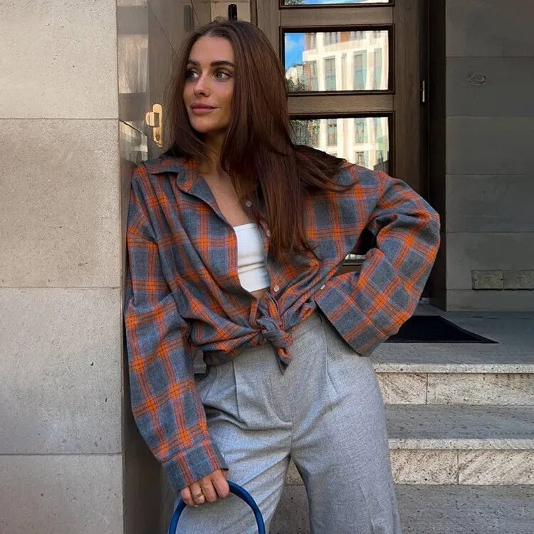 Becca™ | Oversized Plaid Button-Down Shirt