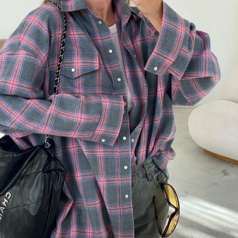Becca™ | Oversized Plaid Button-Down Shirt