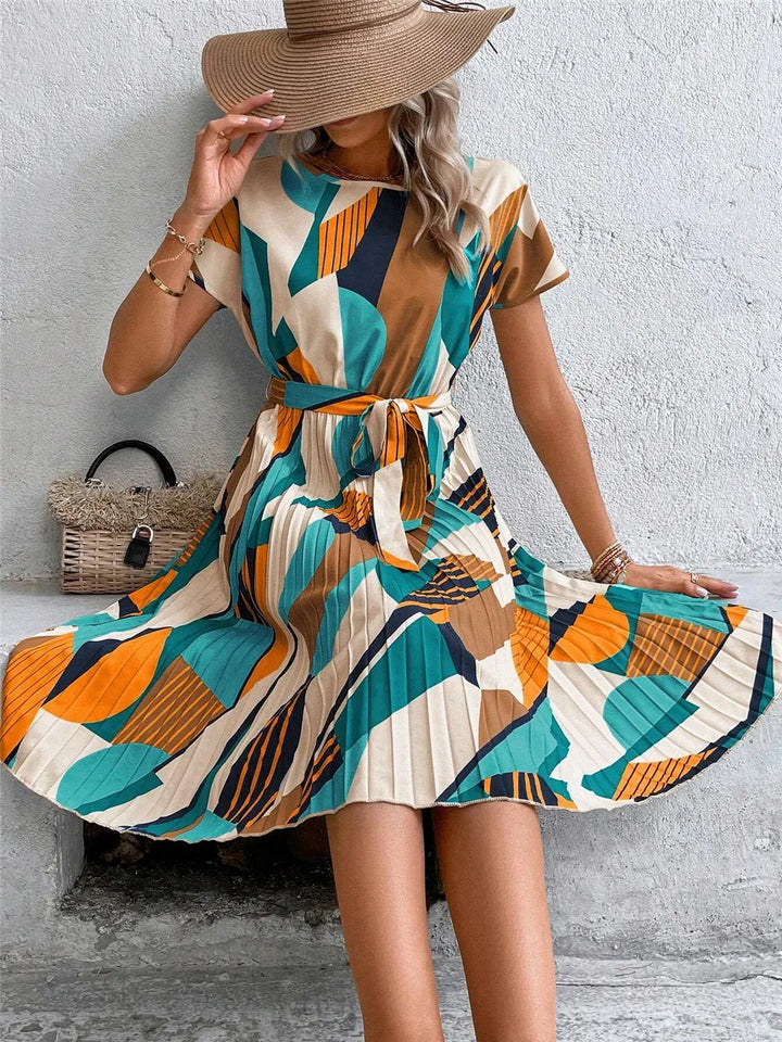 Naomi™ | Lace-Up Pleated Midi Dress