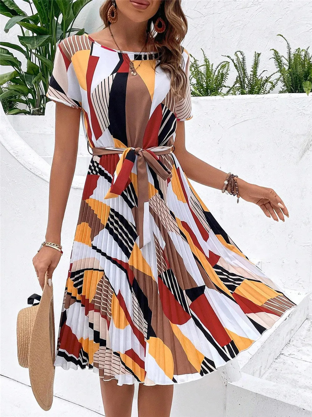 Naomi™ | Lace-Up Pleated Midi Dress