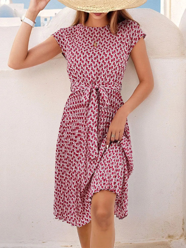 Naomi™ | Lace-Up Pleated Midi Dress