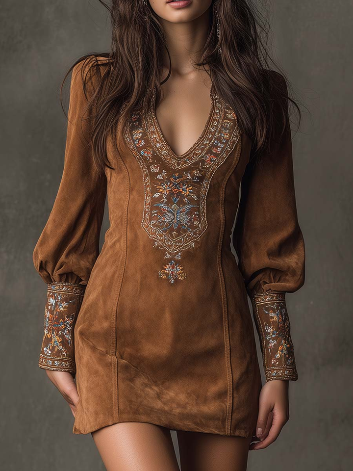 Sloane™ | Embroidered Suede Mini Dress