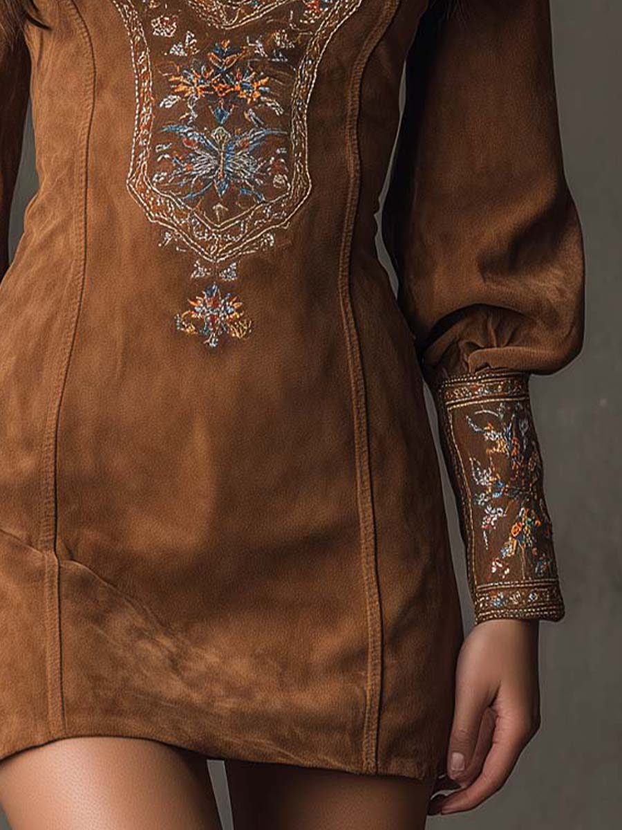 Sloane™ | Embroidered Suede Mini Dress