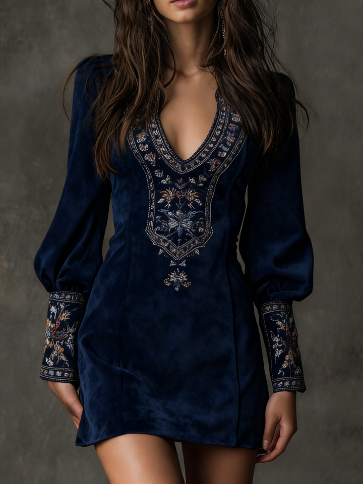 Sloane™ | Embroidered Suede Mini Dress