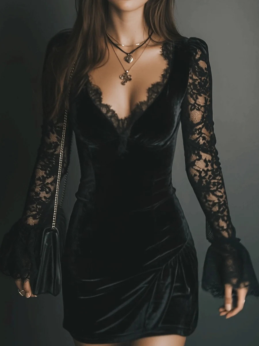 Rona™ | Velvet Lace Mini Dress