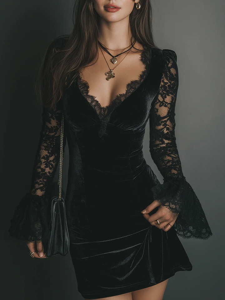 Rona™ | Velvet Lace Mini Dress