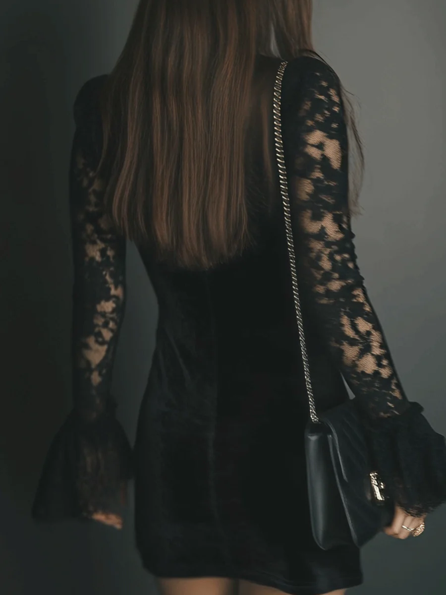 Rona™ | Velvet Lace Mini Dress