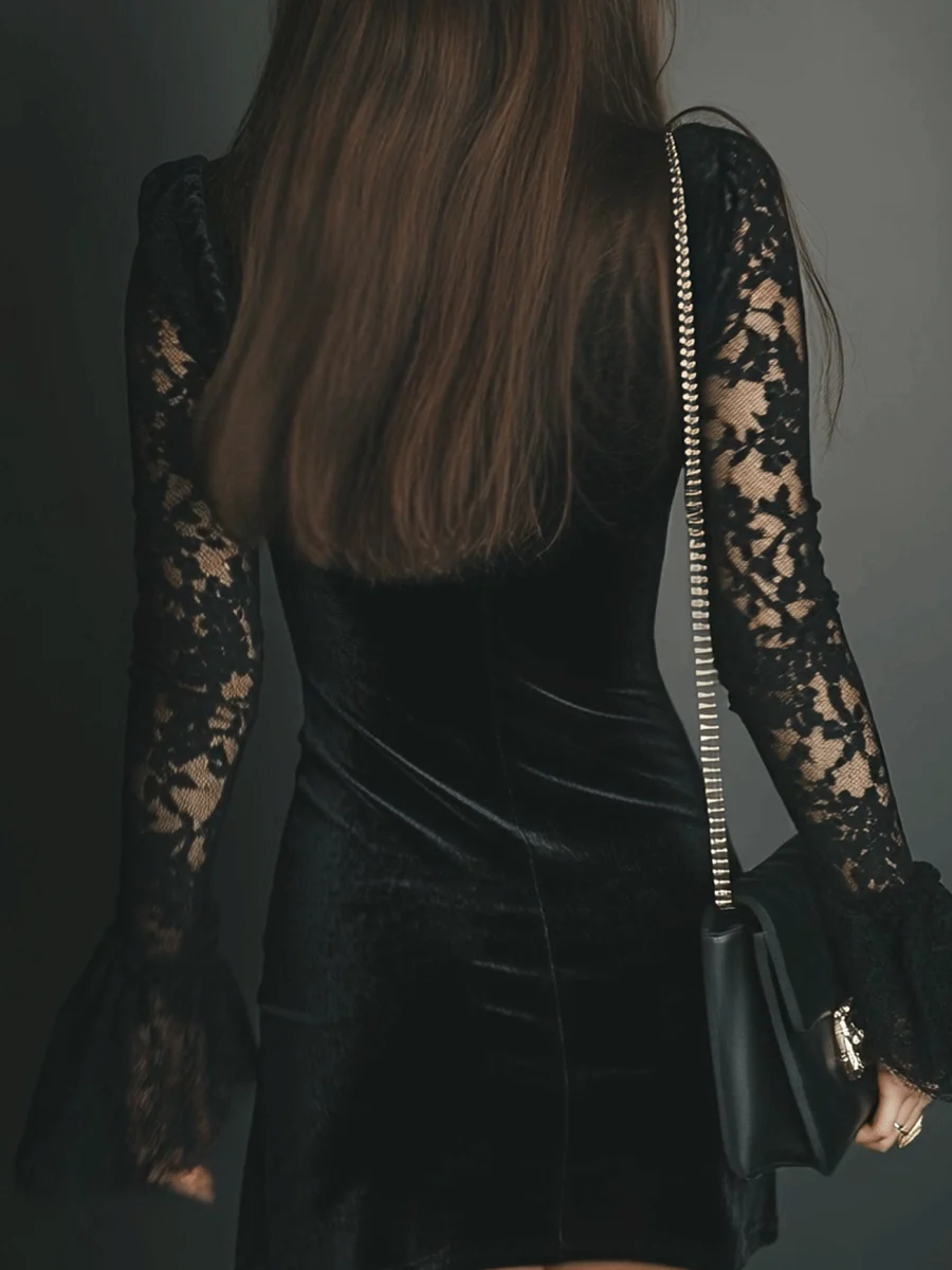 Rona™ | Velvet Lace Mini Dress