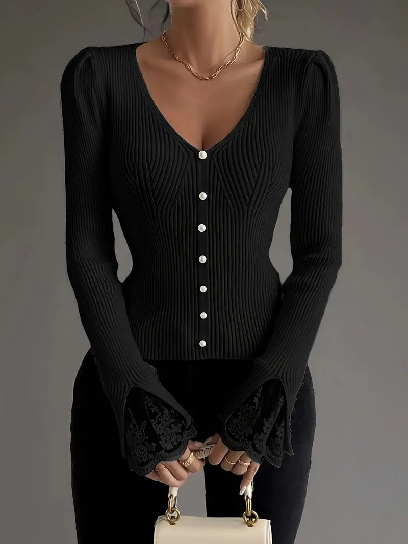 Louise™ | Ribbed V-Neck Sweater
