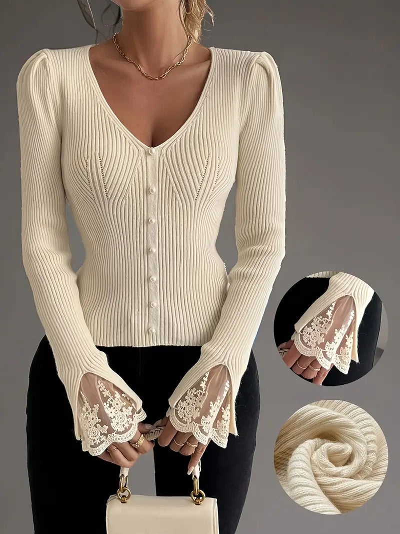 Louise™ | Ribbed V-Neck Sweater
