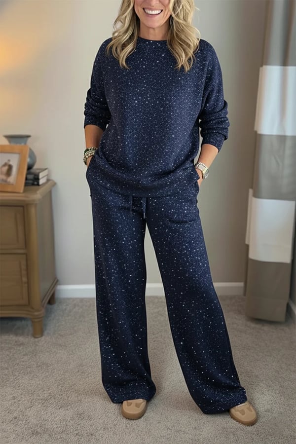 Amara™ | Round Neck, Shiny, Solid Color, Casual Suit